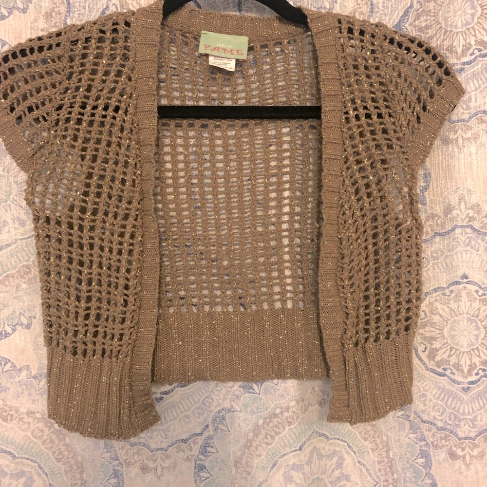 NWT Brown with Gold Short Cropped Sleeves Vest Cardigan - Summertime Wear